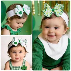 Fascia per neonati di San Patrizio con fiocco a trifoglio verde per accessori capelli.