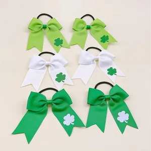 Set di 6 fiocchi per capelli in nastro grosgrain con trifoglio verde per San Patrizio