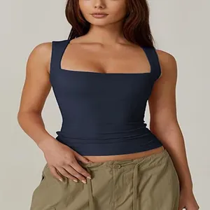 Schickes, dunkelblaues, ärmelloses Tanktop mit moderner eckiger Ausschnitt-Form