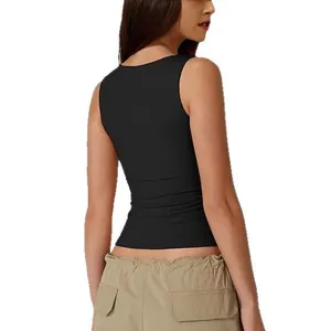 Eng anliegendes schwarzes ärmelloses Tanktop mit Karree-Ausschnitt für Damen, Streetwear