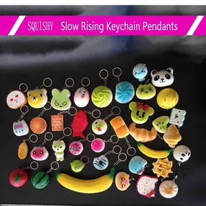 Collection of various squishy slow rebound toy keychains in cute animal and food shapes