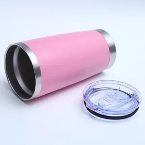 High quality pink 20oz stainless steel insulated tumbler with a clear sliding lid