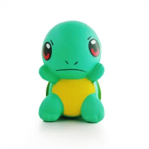 Macro detail view of a cute green Squirtle turtle squishy toy for stress relief