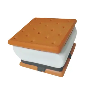 Realistic s'mores squishy toy with detailed cracker and marshmallow layers.