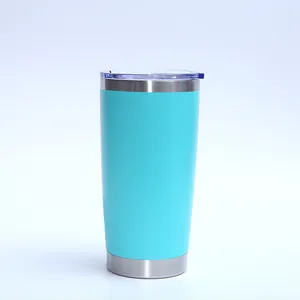 Modern cyan blue 20oz stainless steel vacuum insulated car tumbler with clear splash-proof lid