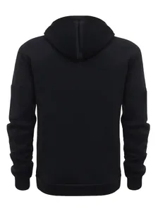 Back view of a black men's loose hooded fleece sweatshirt for autumn and winter