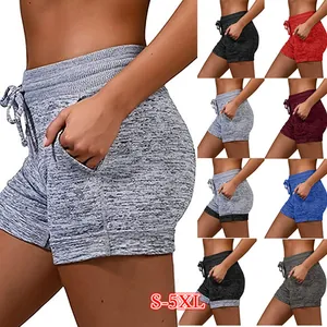 Overview of multi-color women's athletic shorts with drawstring waist and pockets