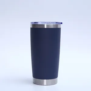 Navy blue 20oz vacuum insulated stainless steel travel tumbler with a clear lid