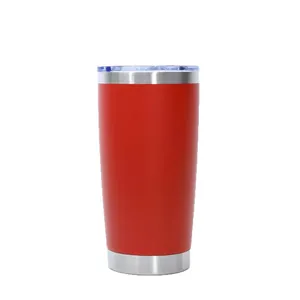 High-quality 20oz red stainless steel vacuum insulated tumbler with clear splash-proof lid