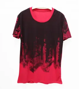 Focus on the unique red and black splatter ink-bleed print detail on this fashion T-shirt