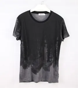 Black and grey camouflage print men's short-sleeved t-shirt on a hanger