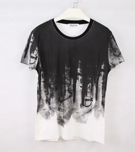 Front view of men's short-sleeve T-shirt with black and white ink splash print