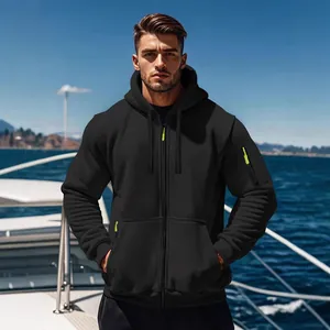 Men Fashion Zip Up Hoodie American Retro Fleece Lined Hooded Sweatshirt Loose Fit Casual Outdoor Sport Jacket Pocket Coat