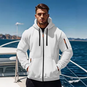 Men's loose zip-up hoodie with fleece lining and sleeve pocket