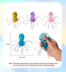Dimensions and weight details for the colorful glitter TPR octopus slow rebound squishy