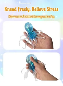 Blue glittery TPR octopus squeeze toy showing slow rebound texture and flexibility