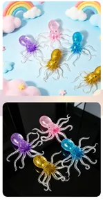 Close-up of glittery colorful TPR octopus squeeze toys with soft slow-rise texture