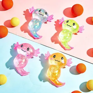 Bunte Axolotl Squishy Spielzeuge mit Glitzer zur Stressbewältigung und Spaß.