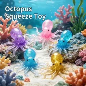 Octopus Squeeze Toy Colorful TPR Slow Rebound Stress Relief Toy For Kids Adults Simulation Sensory Glitter Decompression Fidget Toy