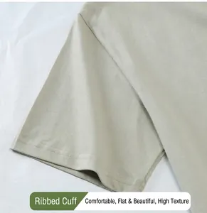 Detailed close-up showing the high-quality ribbed cuff of a 230g men's cotton t-shirt.