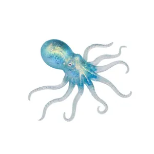 Translucent blue glitter octopus squishy toy for stress relief, sensory and fun play.