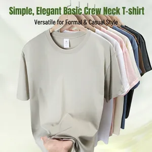 Men Summer Heavyweight Cotton T-Shirt Casual Short Sleeve Round Neck Loose Soft Breathable Basic Solid Color Comfortable Top