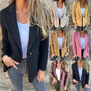 Women's casual blazer jacket collage showing various colors like black pink and beige