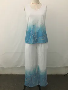 Ensemble d'été 2 pièces avec haut imprimé sans manches et pantalon taille haute