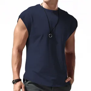Débardeur décontracté sans manches bleu marine pour hommes avec coupe ample et col rond