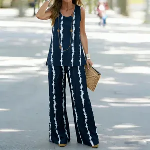 Ensemble décontracté d'été pour femmes : haut sans manches et pantalon large tie-dye