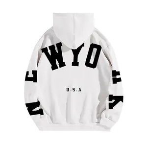 Women's Oversized Fleece Hooded Sweatshirt Polyester Letter Printed Long Sleeve Casual Pullover Hoodie Fashion Streetwear Tops