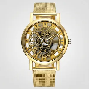 Men's Business Fashion Hollow Quartz Watch With Alloy Mesh Strap Roman Numerals Analog Decorative Wristwatch For Daily Work