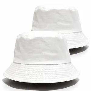 Classic white cotton bucket hat with wide brim for sun protection and casual wear