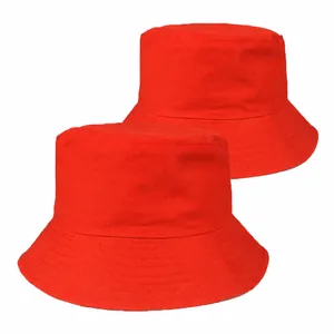 Classic bright red cotton bucket hat for sun protection, versatile unisex fisherman hat