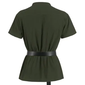 Men's dark green medieval Renaissance short sleeve tunic with belt, back view details