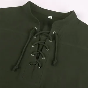 Close-up detail of medieval Renaissance gothic shirt featuring lace-up collar design