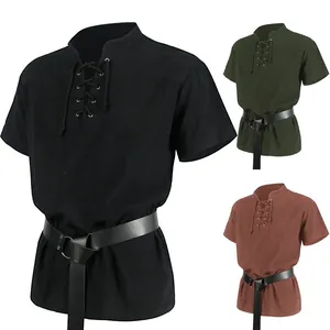 Men's medieval Renaissance bandage short sleeve shirt with belt in multiple colors