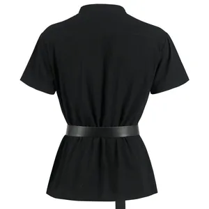 Black medieval Renaissance short sleeve tunic for men with waist belt detail back view