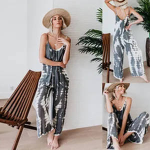 Combinaison sexy sans manches à jambes larges en dégradé gris et blanc multi-angles