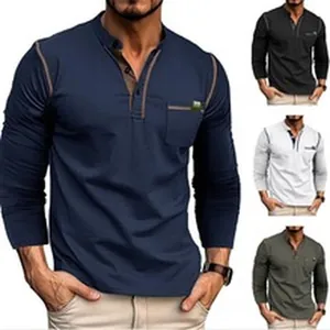 Ανδρική μακρυμάνικη μπλούζα Henley slim fit με τσέπη στο στήθος σε διάφορα χρώματα