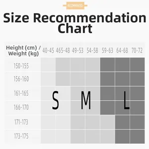 Detailed size recommendation chart for women's yoga pants with S, M, and L data