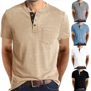 Casual ανδρικό μπλουζάκι Henley με κοντό μανίκι, τσέπη στο στήθος και κουμπιά