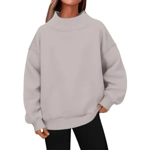 Sweat-shirt oversize pour femme à col montant et manches tombantes en gris clair