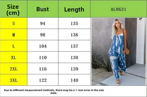 Tableau des tailles et vue mannequin pour combinaison tie-dye sexy à jambes larges