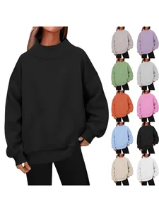 Sweat-shirt Femme Décontracté Surdimensionné Col Montant Polaire Manches Longues Couleur Unie Pullover Chaud Automne Hiver Doublé Polaire