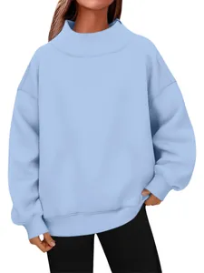 Sweat-shirt bleu clair oversize pour femme avec col montant et manches longues côtelé