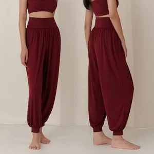 Loose burgundy harem yoga pants for women, breathable Pilates and dance fitness trousers