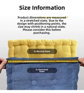 Detail of corduroy seat cushion measurement showing natural and stretched width.