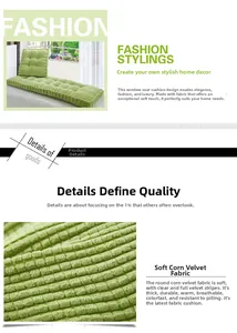 Close-up detail of green corn velvet fabric texture for thickened window cushion