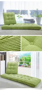 Thick green corduroy tatami cushion set with textured corn grain fabric and button tufting.